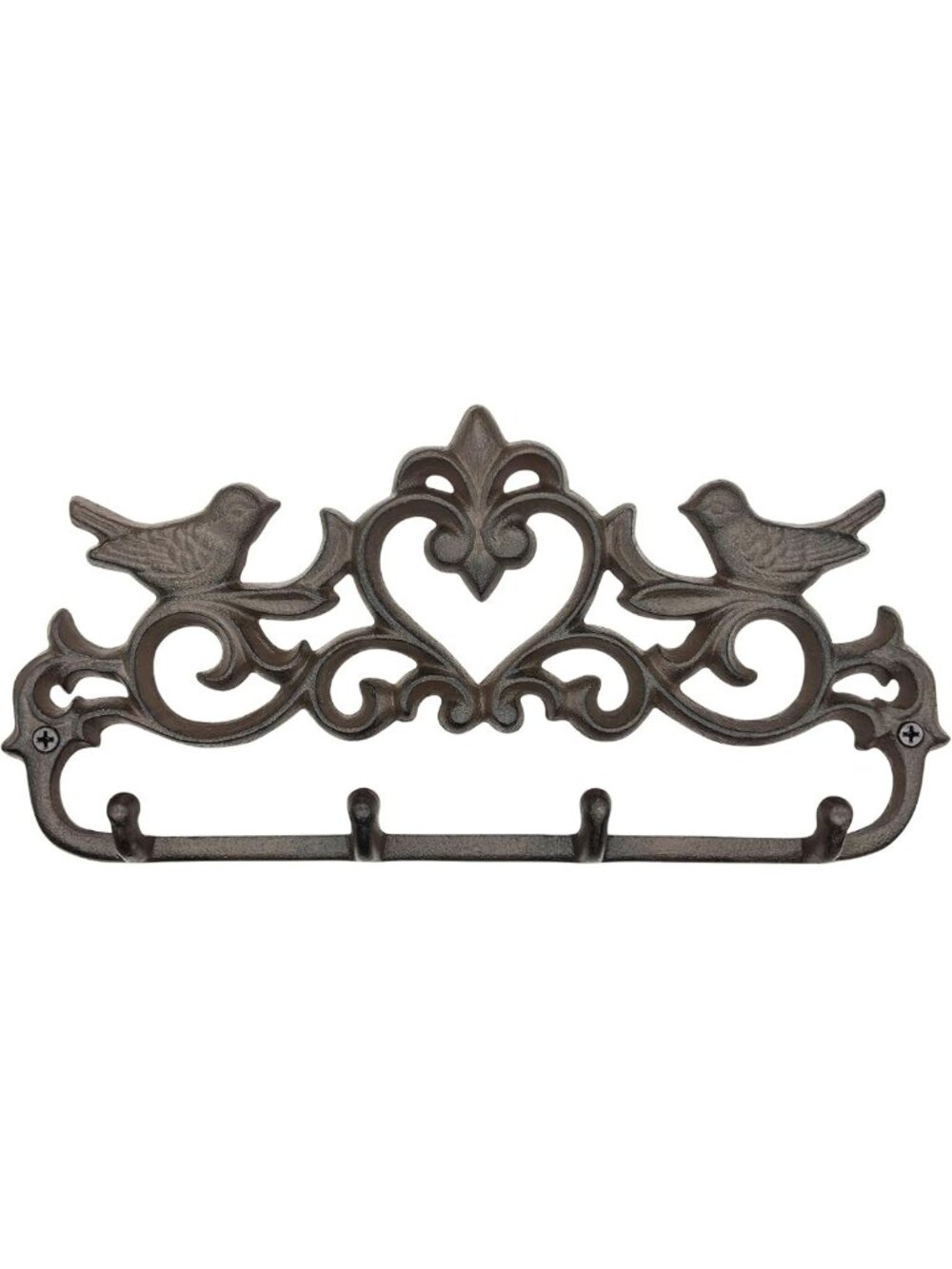 Rustic Vintage Cast Iron Coat Rack with 4 Hooks - Farmhouse Wall Hook & Key